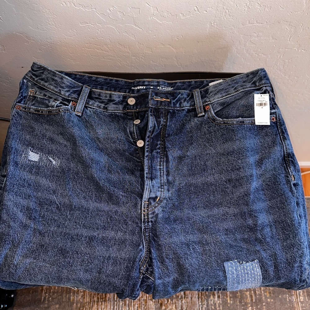 NWT Old Navy High Rise OG Straight Jeans Patched​​​ - Picture 2 of 7